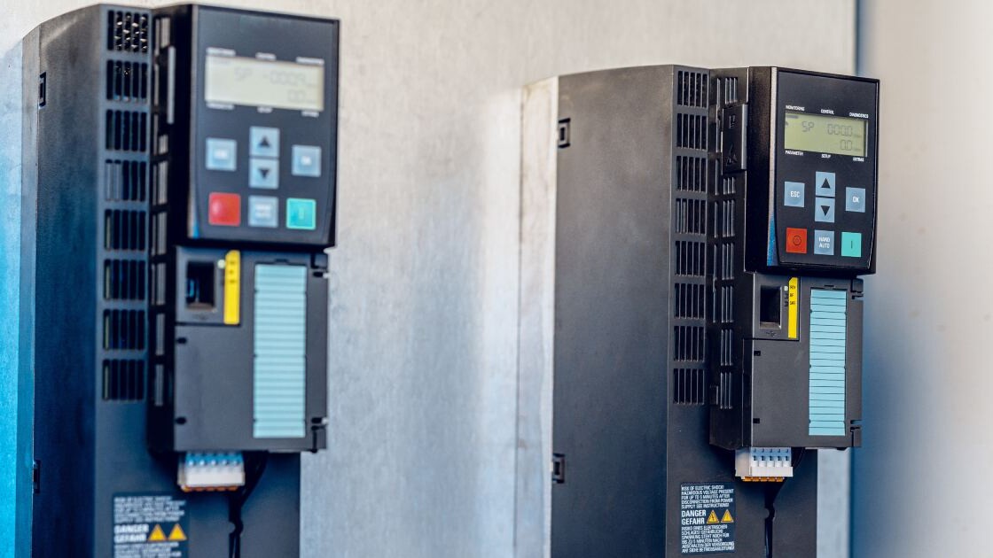 Close up of control panel in industrial production factory building